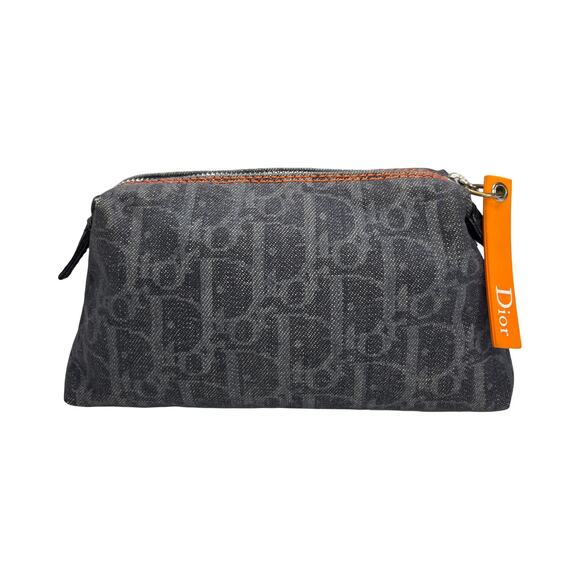 Christian Dior Homme Monogram Flight Pouch Navy Denim Orange Trim Made in Spain - Picture 1 of 14